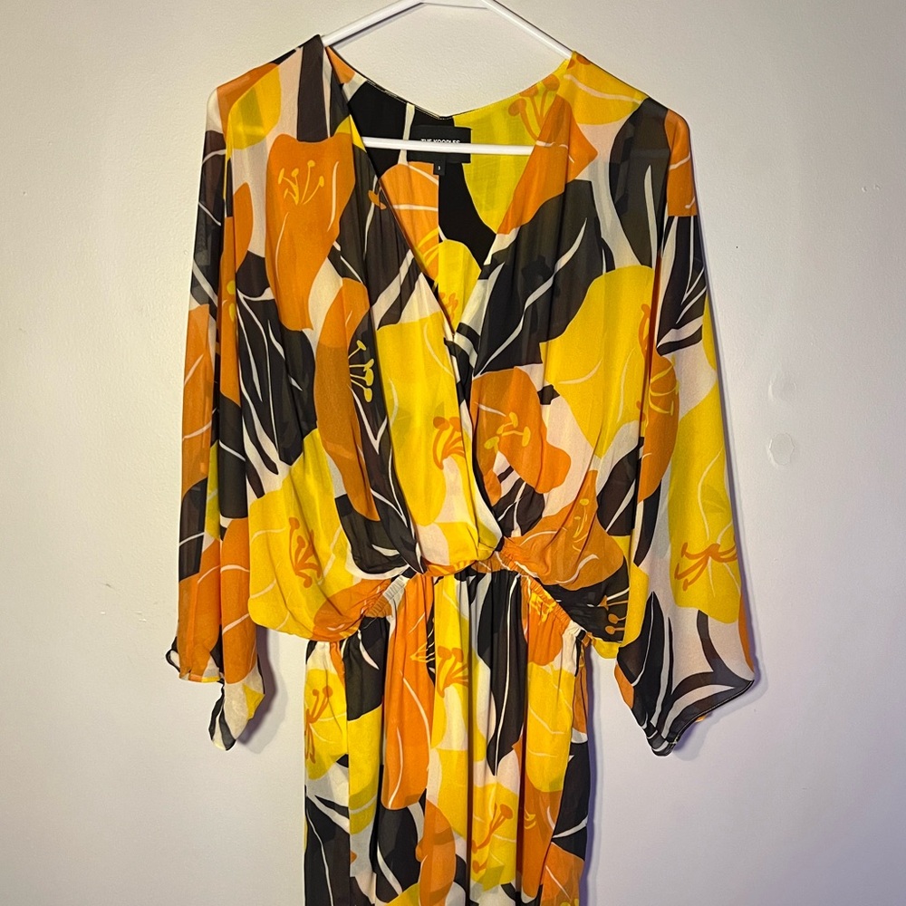 The Kooples Paris Mixed Print Dress Orange Black Yellow White